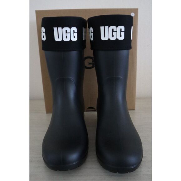 UGG 1110732 Women's Sz 5 Black Sienna Matte Graphic Logo Rubber Rain Boots - Picture 8 of 8
